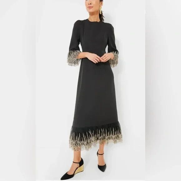 Tuckernuck Pomander Place Black Lilith Gold Lace Dress New XX Large